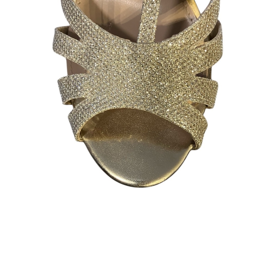 Betsey Johnson Gold Glitter T-Strap Open-Toe Stiletto Heels - Picture 4 of 14